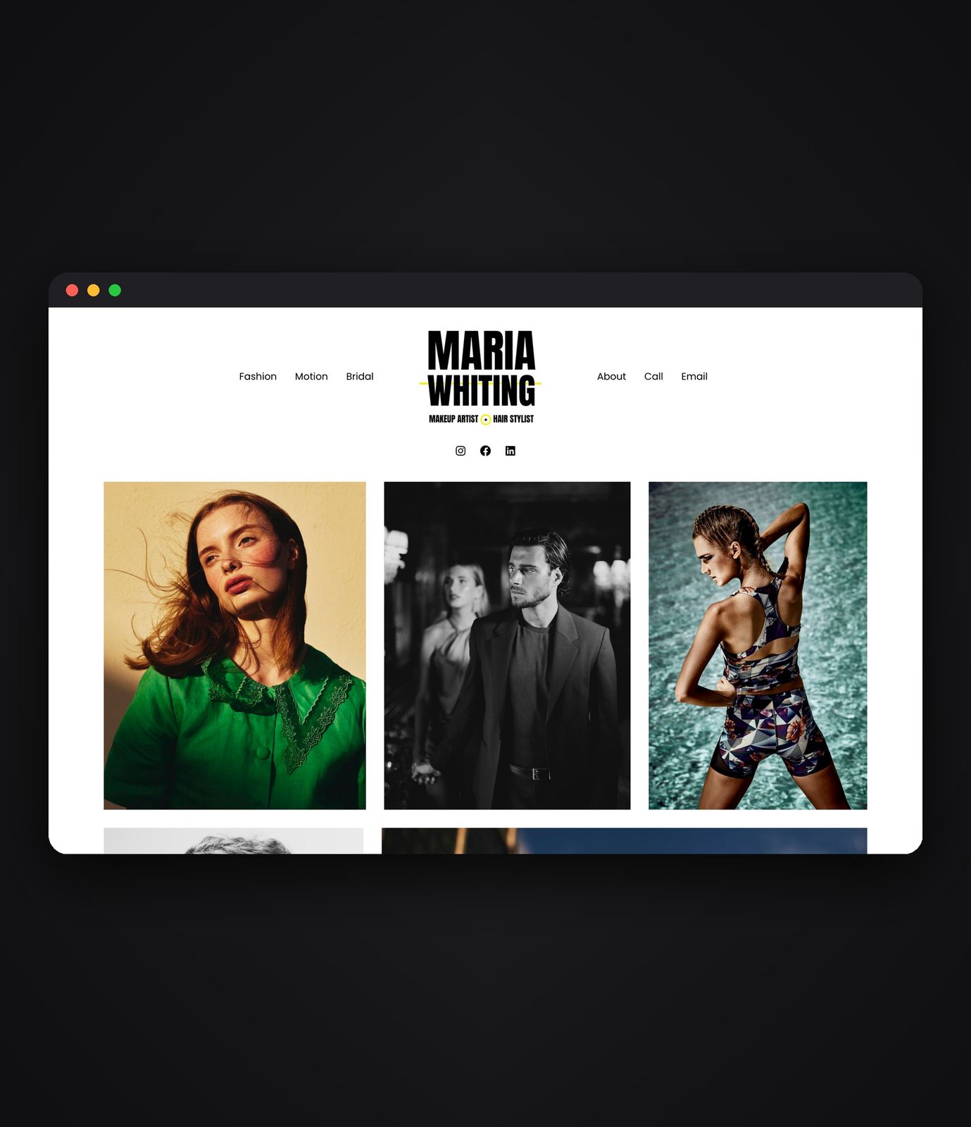 Maria Whiting makeup artist and hair stylist portfolio website on desktop